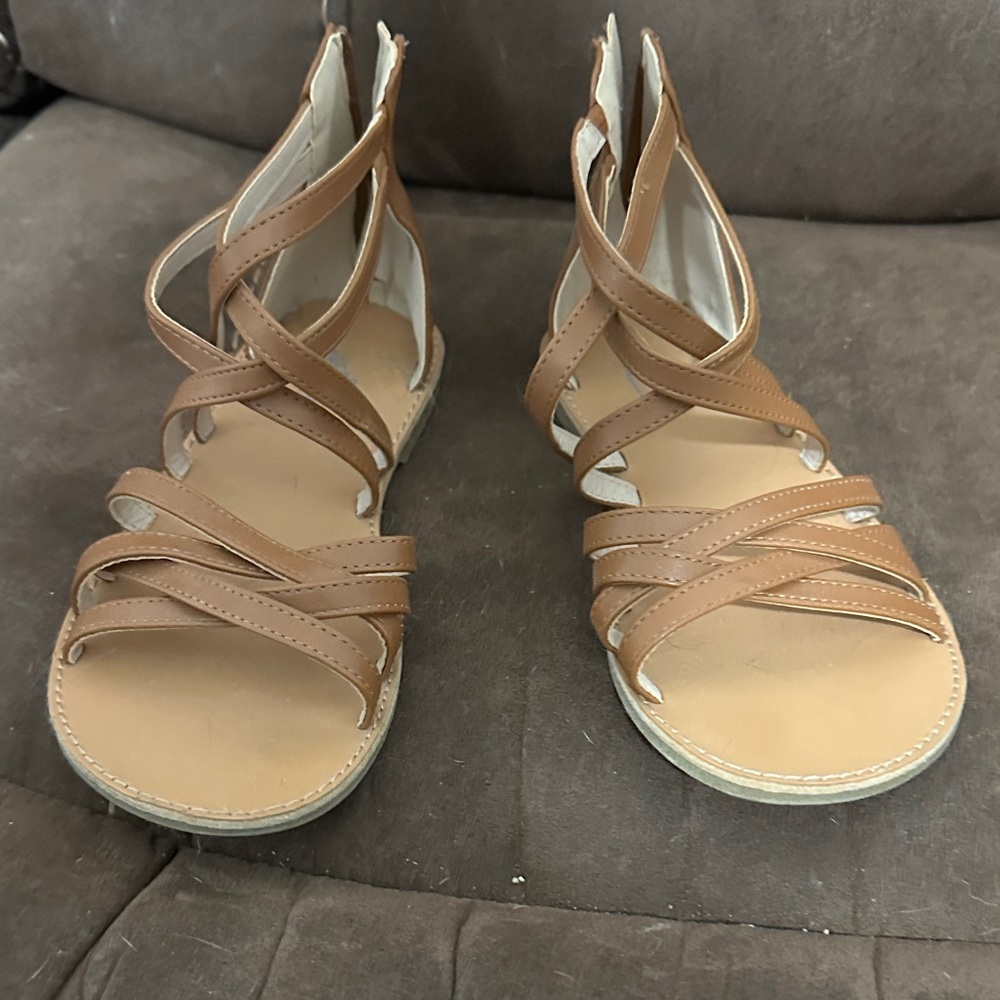 Girls Tan Strappy Sandals